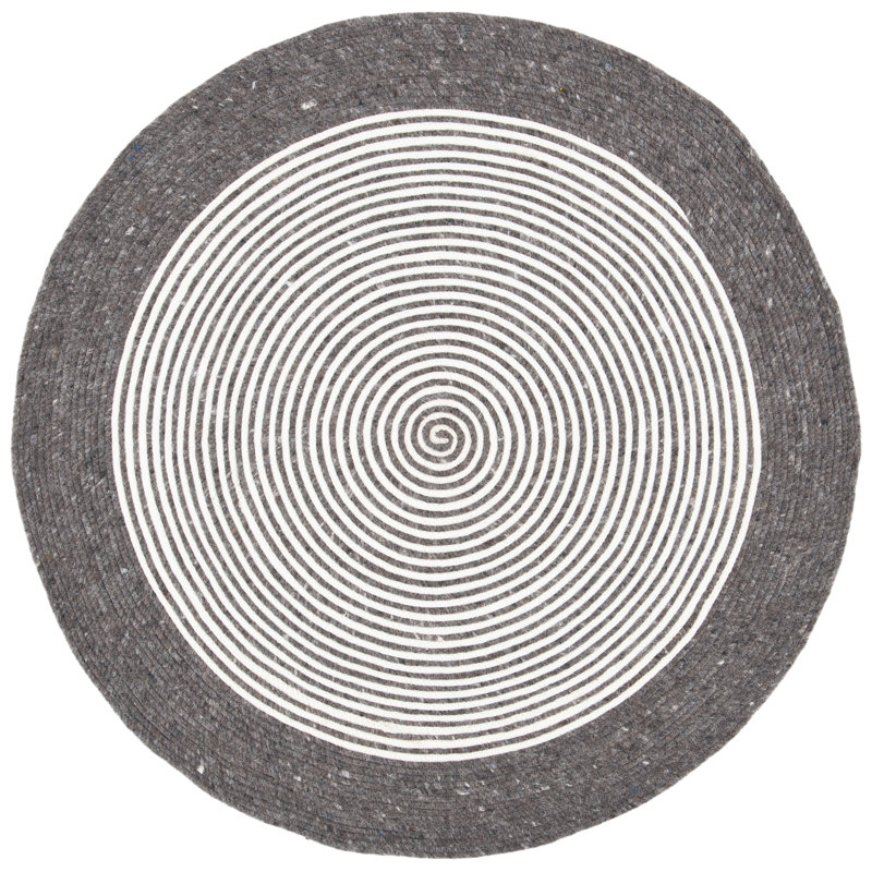 Mcconnell Hand Woven Wool/Cotton Rug in Charcoal/Ivory, Round 5'