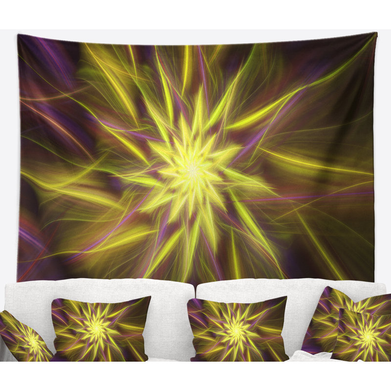 Tapisserie fleur de dorée florale, H 78 po x l 92 po