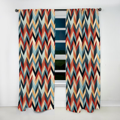 Light Red And Blue Geometric Chevron - Modern Curtain - Velvet Room Darkening - 1 Panel