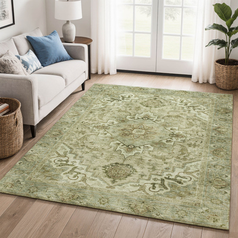 Premium Machine Washable Mayfield AMF2164 global Rug, Rectangle 8' x 10', Sage