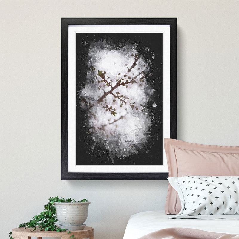 Branch of a White Cherry Blossom Tree - Picture Frame Painting Print, 33cm H x 24cm W x 2cm D, Black Framed
