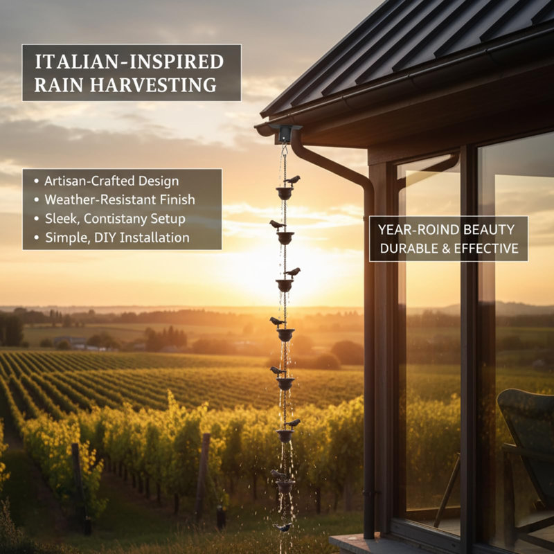 10.2 Ft Dark Bronze Metal Bird Rain Chain, Rust-Resistant Gutter Rain Catcher with Adapter, Heavy Rain Compatible