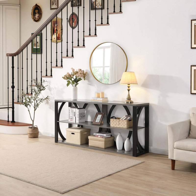 Arnedra 3-Tier Industrial Console Table, Black/Gray