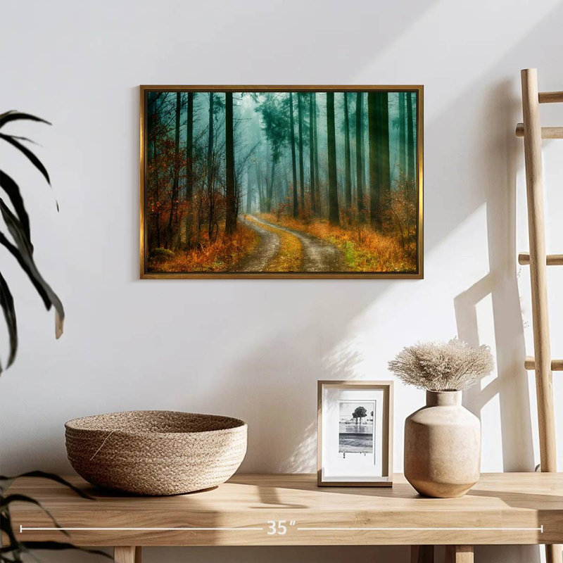 Sentier de la forêt d'automne, Cadre flottant doré, 19 po x 13 po