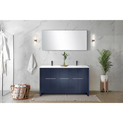 Ensemble de meuble-lavabo double 60 po X 20 po, comptoir en quartz blanc, robinet en métal, miroir 55 - teinture et salle de bain pour un look moderne