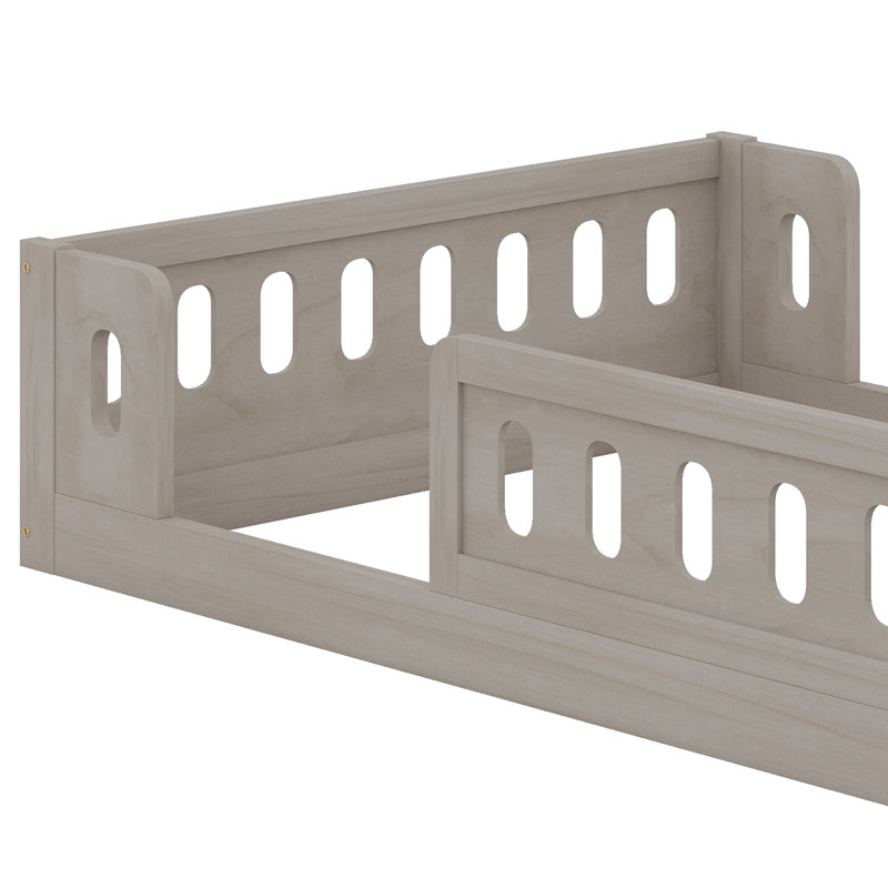 Solid Wood Bed Frame With Safety Guardrails, Natural