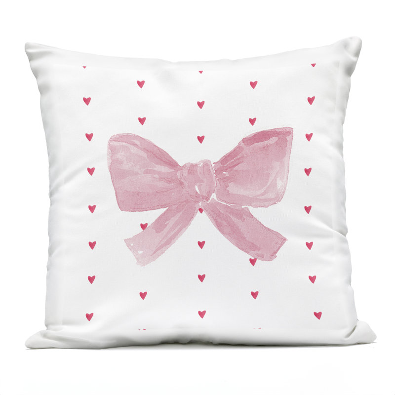 Coussin d'extérieur à motif de nœuds roses sur fond rose par Lucille Price