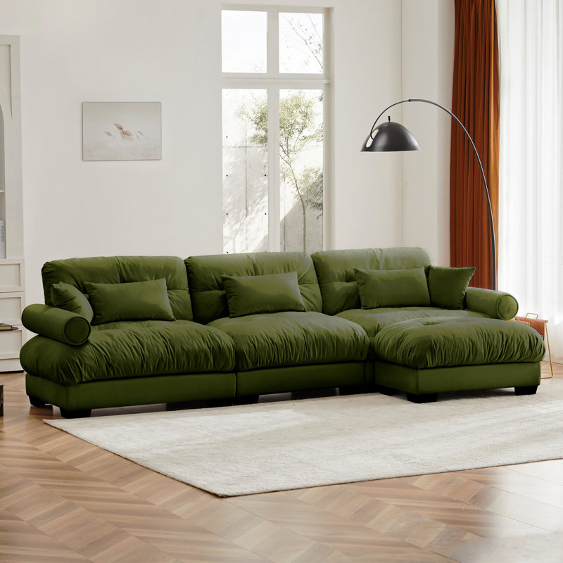 Canapé modulaire surdimensionné en velours super confortable avec repose-pieds mobile, Velours vert