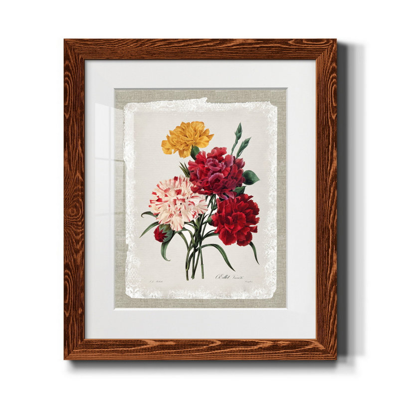 Botanical Bouquet Carnations - Reproduction d'art sur papier encadrée, H 24 po x l 18 po x P 1,5 po, Érable
