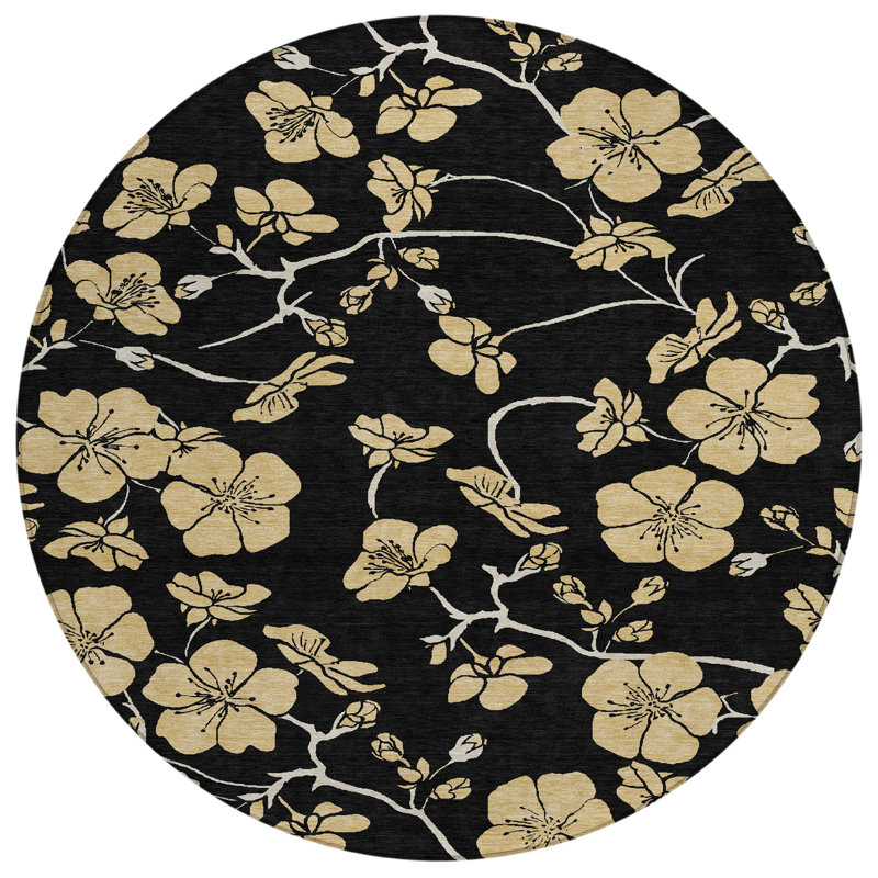 Inoa Black Washable Indoor-Outdoor Rug - , 8' x 8'