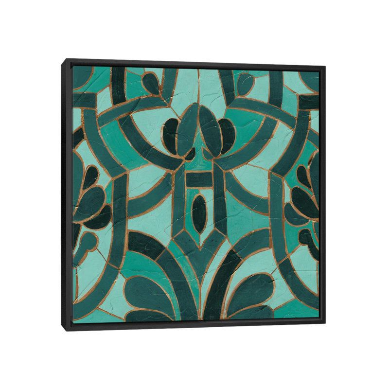 «Turquoise Mosaic II», impression sur toile tendue, H 26 po x l 26 po x P 1,5 po, Toile encadrée noire, Pas de tapis