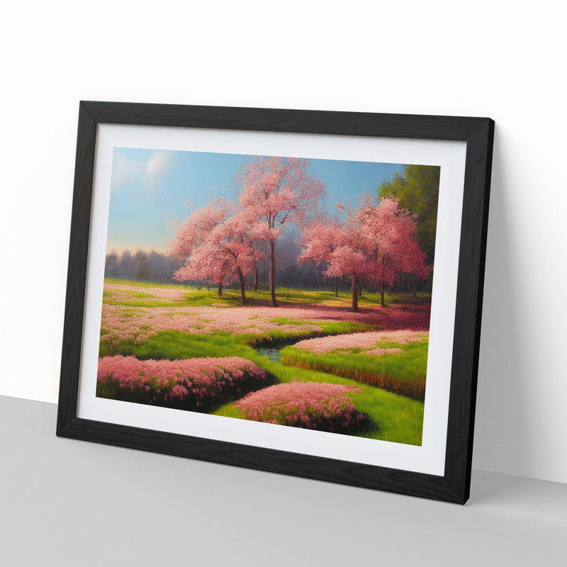 Spring Meadow Landscape - Framed Print, 34cm H x 46cm W x 2cm D, Black
