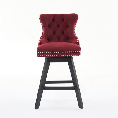 Set of 2 Swivel Barstools with Button Tufted Decoration, Leisure Style Bar Chairs