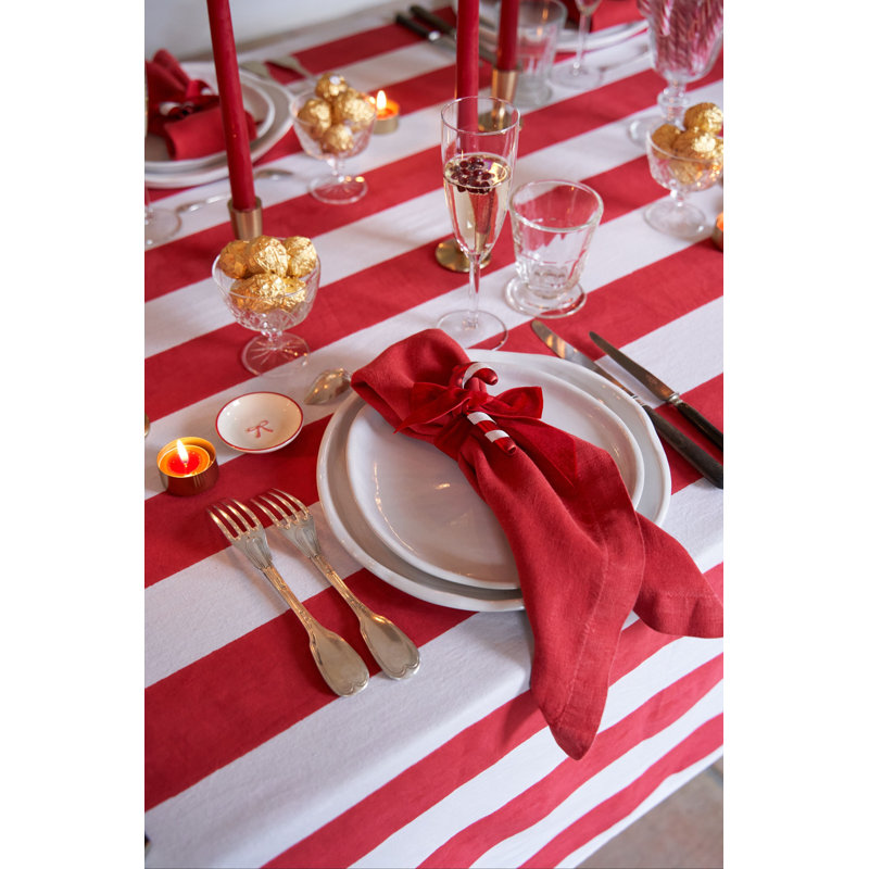 St. Tropez Handmade Striped Tablecloth, 86" L x 59" W, Red