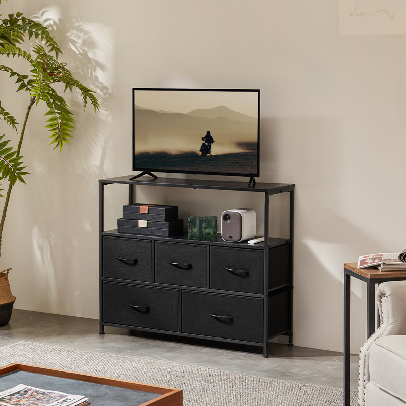 Commode à 5 tiroirs avec meuble télé (ensemble de 2, Noir, noir, noir, noir
