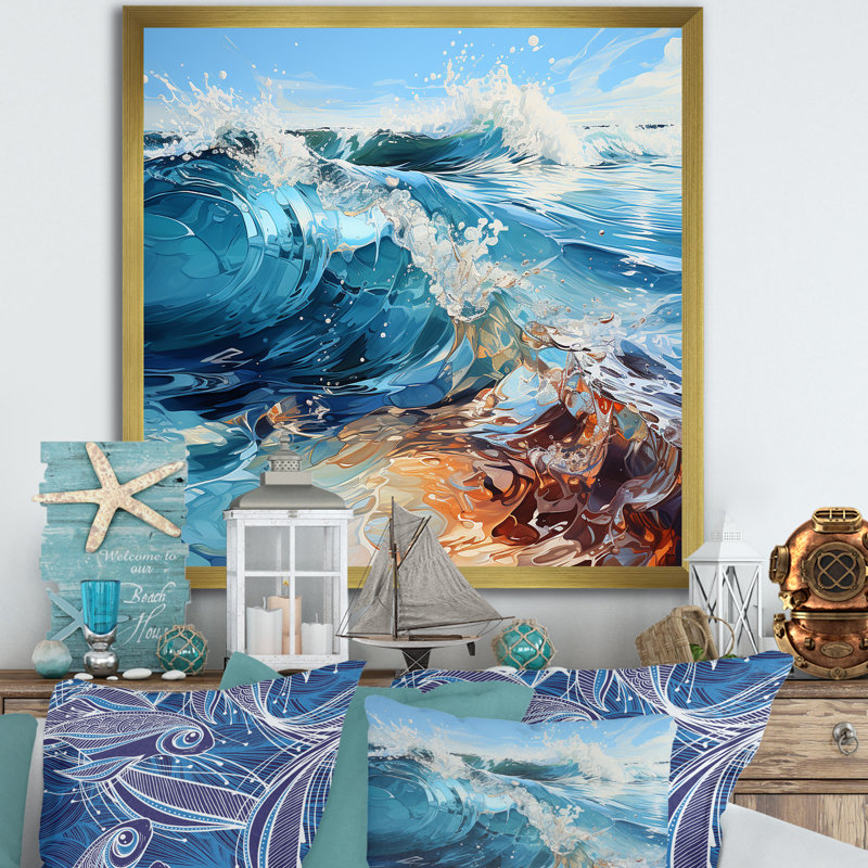 «Ocean Charm Vivid», impression sur toile, H 16 po x l 16 po x P 1 po, Cadre doré simple