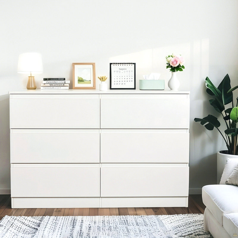 Commode 6 tiroirs, commode, Blanc