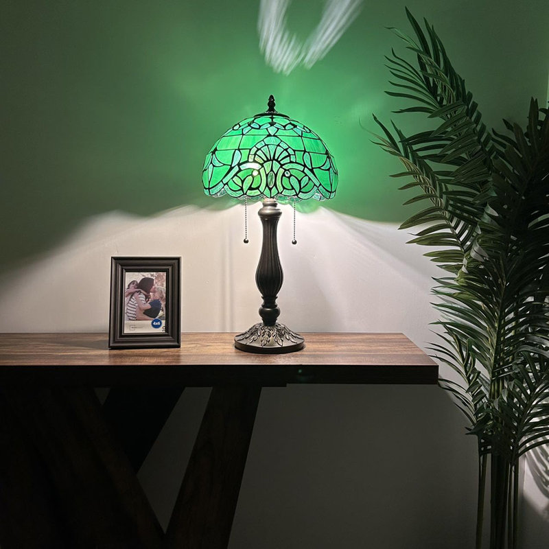 Tiffany Table Lamp Green Stained Glass Baroque Style Lavender LED Bulbs Included 12"W*12"D*22"H