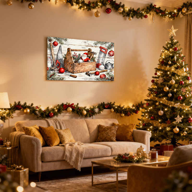 Outils de Noël de Noël, décorations du Père Noël, ensemble de 3 impressions sur toile, H 12 po x l 18 po
