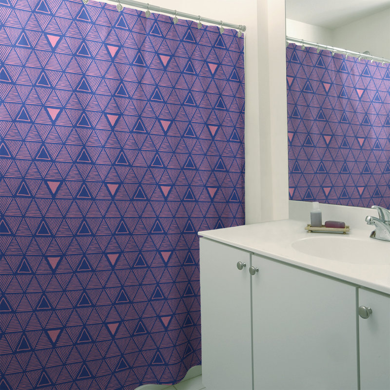 Rideau de douche simple à triangles à main classique Patricia Geoffrey, Bleu / Rose