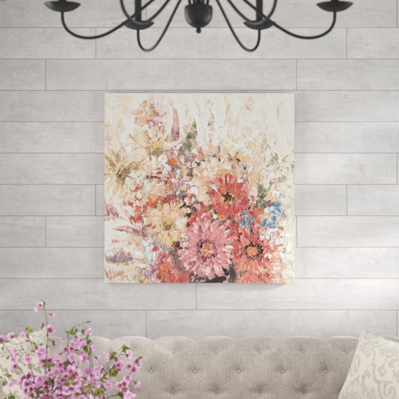 Impression sur toile Impasto warm floral, H 36 po x l 36 po