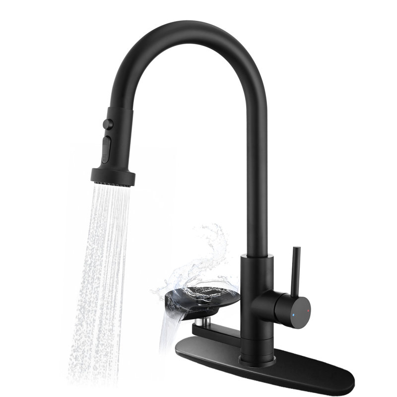 Robinet de cuisine rétractable noir mat avec rinçage en verre et mode de jet 3 fonctions | Idée de cadeau, Tactile, Noir mat