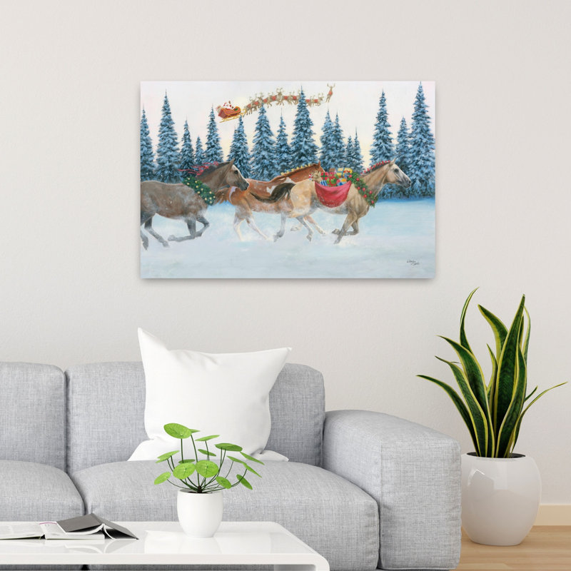 Mission de Noël abstraite, cheval contemporain, forêt, art hivernal, H 36 po x l 24 po