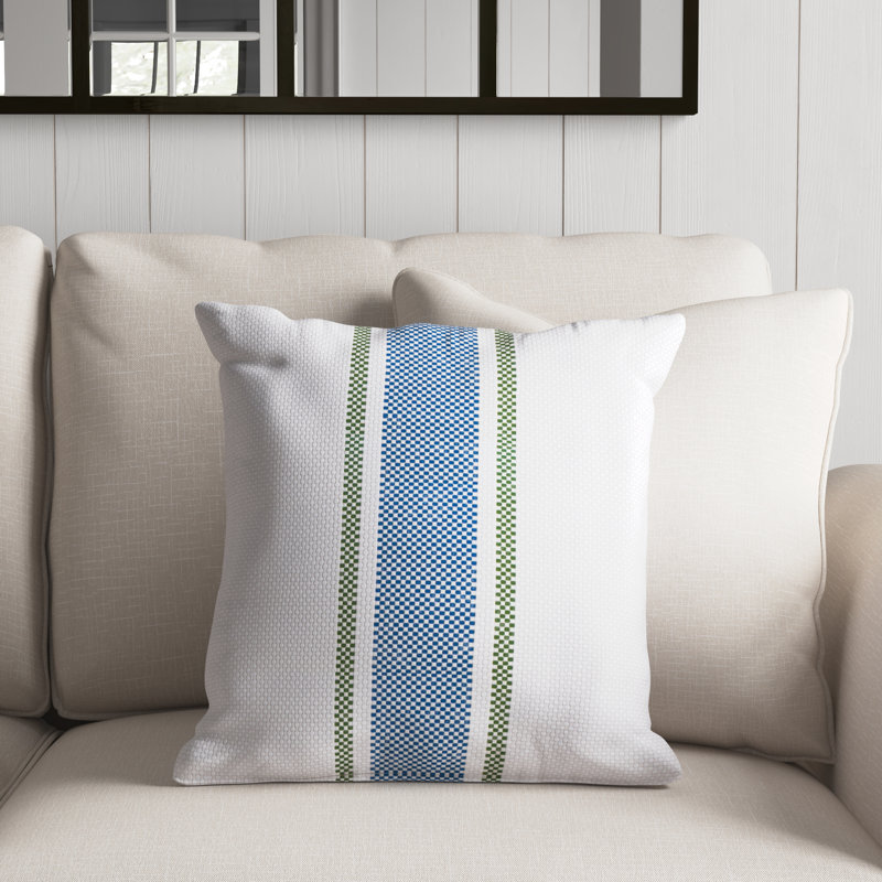 Farmers Market Striped Outdoor Reversible Throw Pillow, Green, 18" x 18"