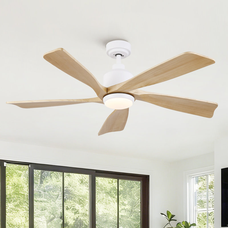 Ventilateur de plafond à hélice à DEL 5 lumières Homegrain, Blanc, Jaune clair