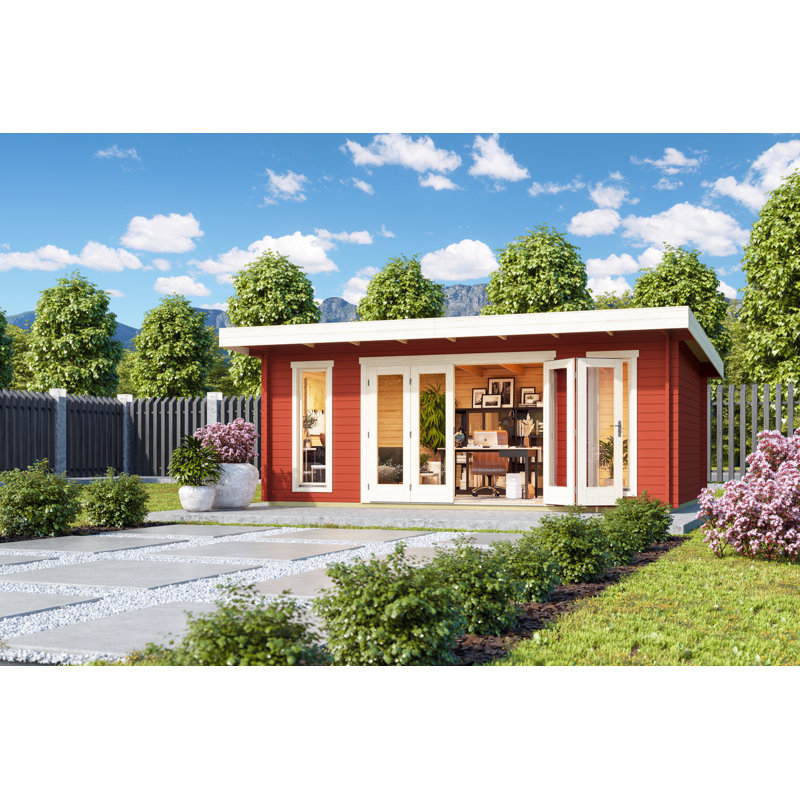 Lasita - 19 x 12 Ft. Premium Log Cabin With Tempered Double Glazed Bifold Doors (44mm), Red