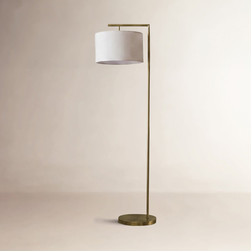 Montage Modern 60" Silver LED Floor Lamp with White Fabric Drum Shade, Bulb Included, Gold, White
