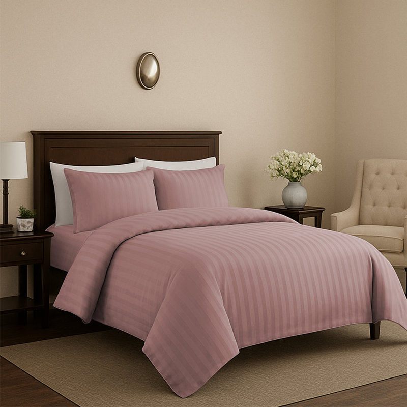 Microfiber Striped Duvet Cover Set with Pillowcases, Peach, 3, Single Duvet Cover + 2 Additional Pieces