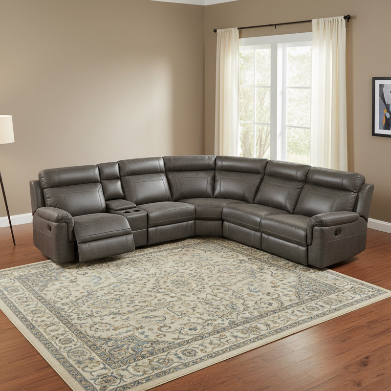 Kuo Upholstered 151 " Reclining Curved Corner Sectional, Dark Gray 100% Polyester