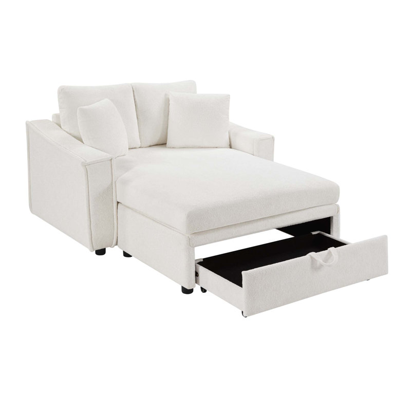 Canapé-lit moderne avec rangement dissimulé et coussins, Velours beige
