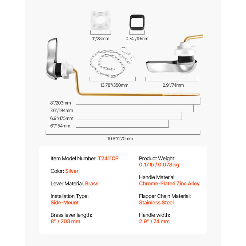Trousse de remplacement pour poignée de toilette à fixation latérale, chrome