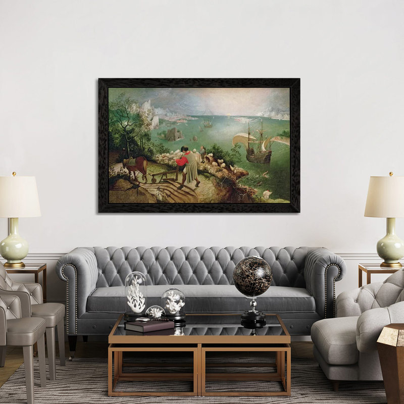 Landscape With The Fall Of Icarus, C.1555 by Pieter Bruegel - Painting on Canvas, Black Framed, 101.6 cm H x 66.04 cm W