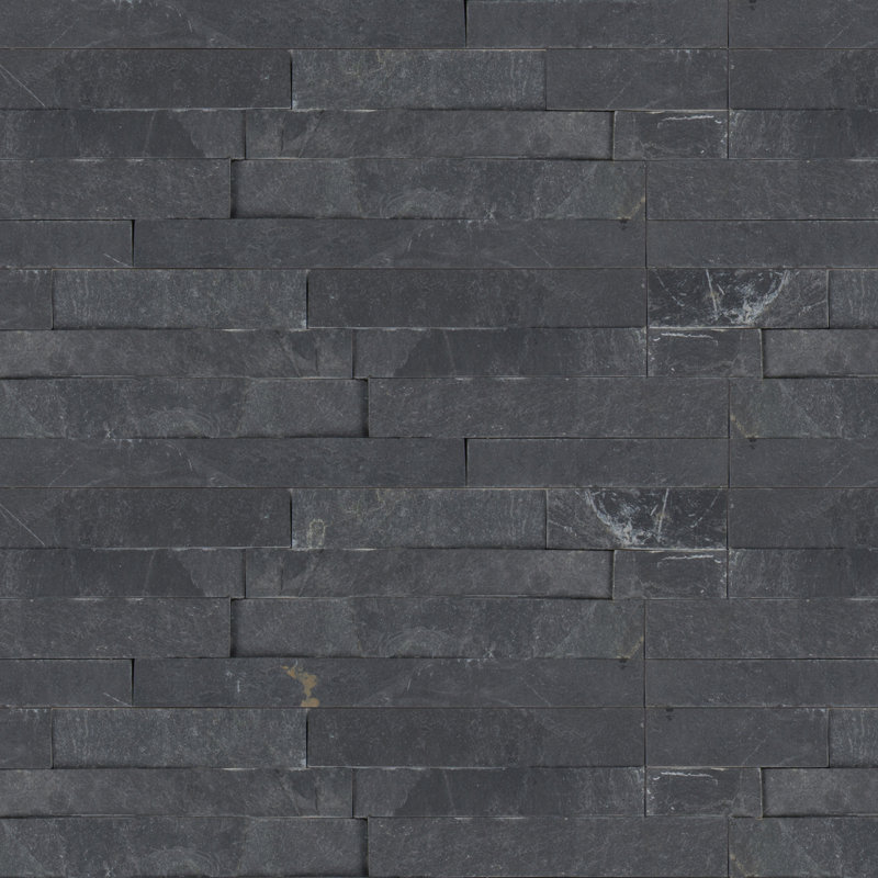 Carreau d'angle mural en pierre naturelle à face clivée Stonecrest Kyoto Noir 4,5 po x 9 po, Kyoto noir