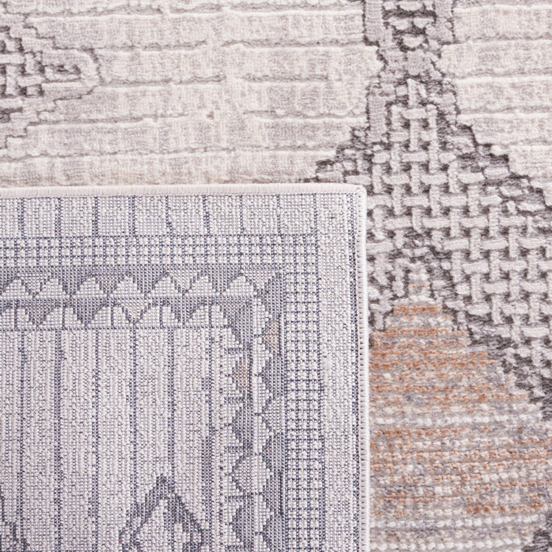 Tapis gris / ivoire en polypropylène tissé à la machine à motif géométrique Avrumi, Rectangle 5 pi 3 po x 7 pi 6 po