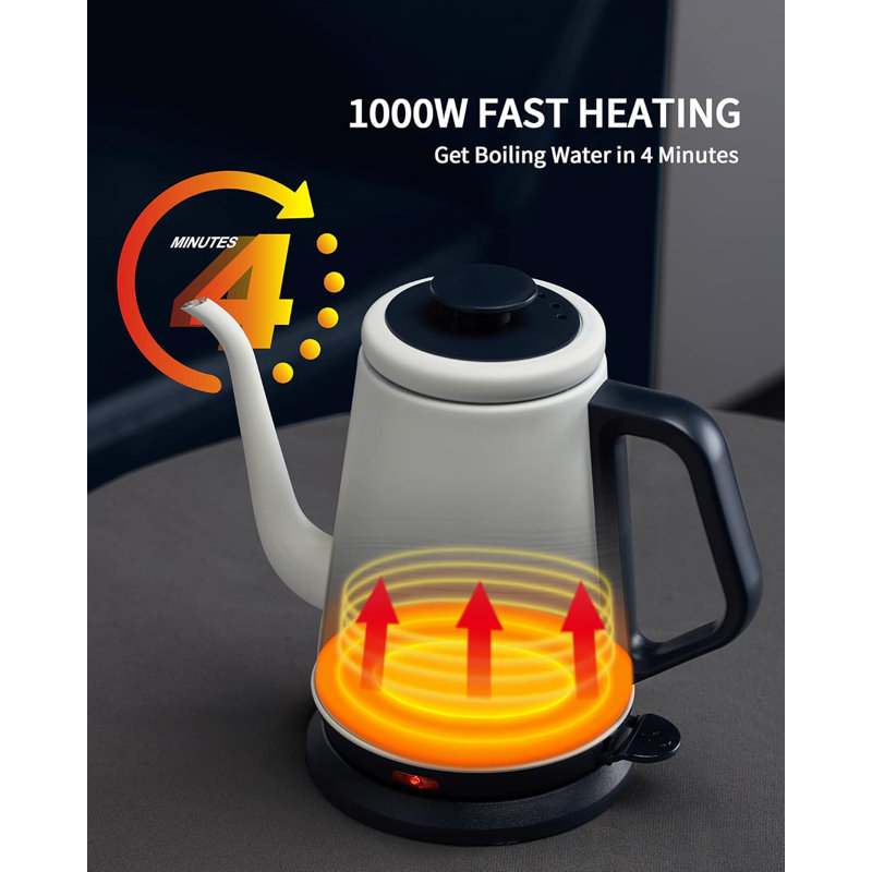 White Stainless Steel Electric Gooseneck Tea Kettle