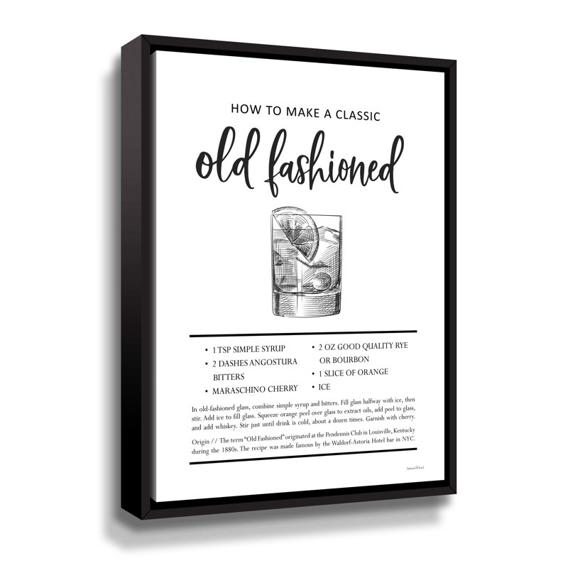 Old Fashioned - art textuel sur toile, Cadre noir, H 10 po x l 8 po x P 2 po