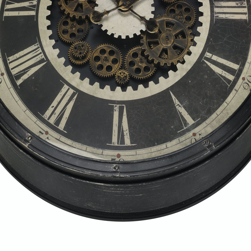 30" Large Oversized Round Wall Clock - Transitional Style with Gear Mechanism, Brown Finish for Living Room