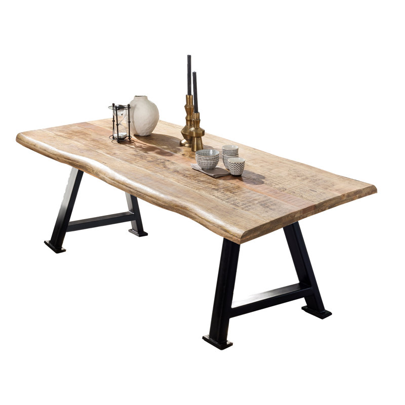 Taya Solid Wood Top Metal Base Dining Table, Silver, H76 x L240 x W100cm