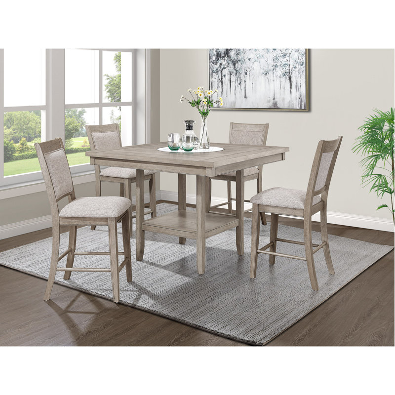 Mobilier de salle à manger en bois de style campagnard avec tabouret de bar et repose-pieds, Gris, Gris