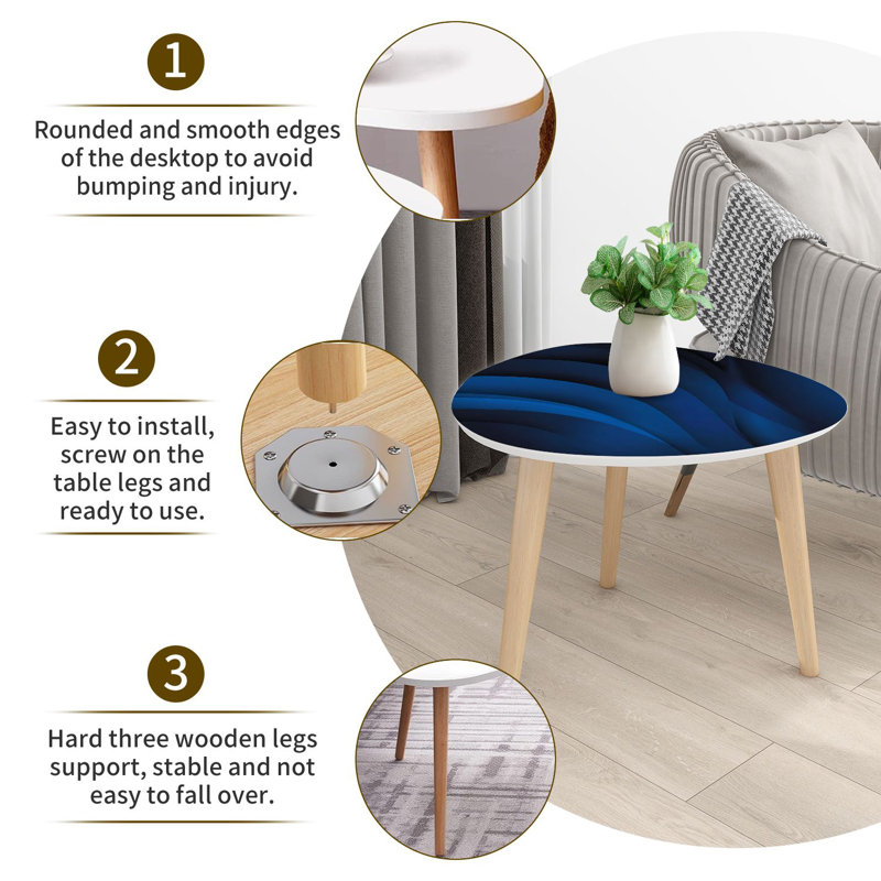 Triangle Nesting Coffee Table Set of 2 Navy Blue gradient abstract line wavy End Table Modern Minimalist Side Table Set for Living Room Bedroom