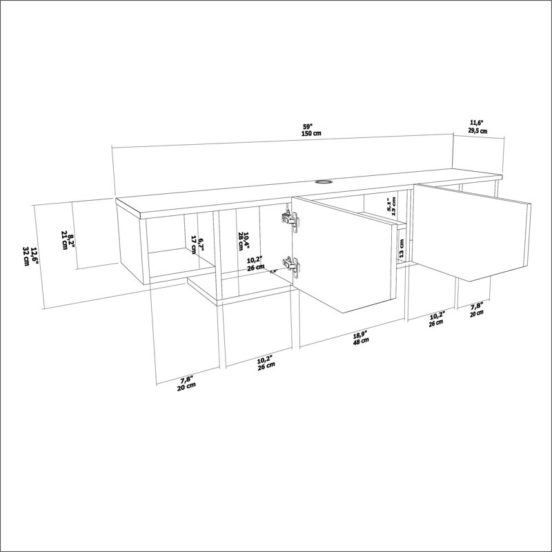 Meuble télé flottant 59 po Hera Silva - vert Hera, Vert Silva