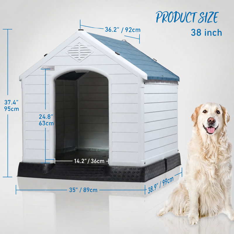 Niche pour chien en plastique Aunyae, Bleu, 37.4" H x 35" W x 38.9" D