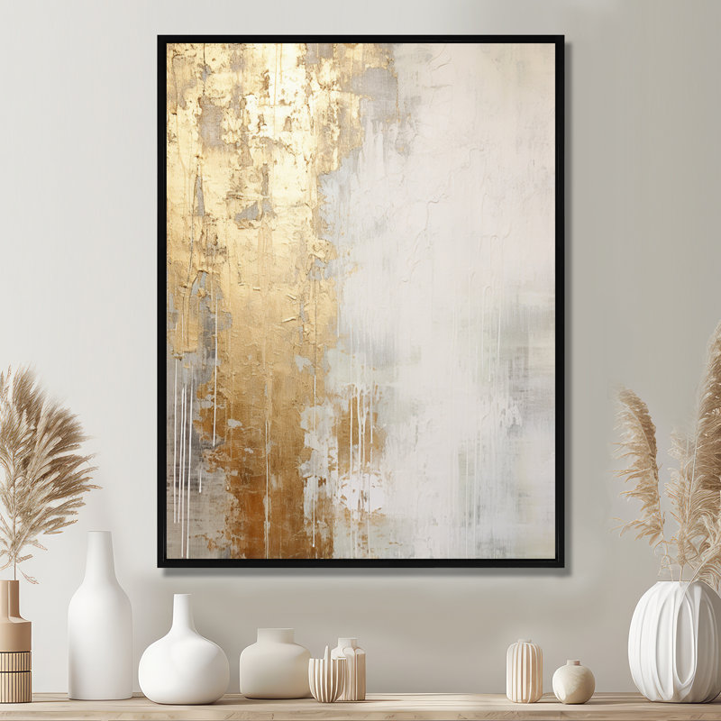 «Minimal Gold and Beige Abstract River III - Northern Lights», reproduction d'art murale, H 32 po x l 16 po, Noir