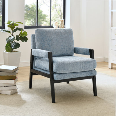 Fauteuil d'appoint rembourré en chenille de style Mid-Century moderne, bleu