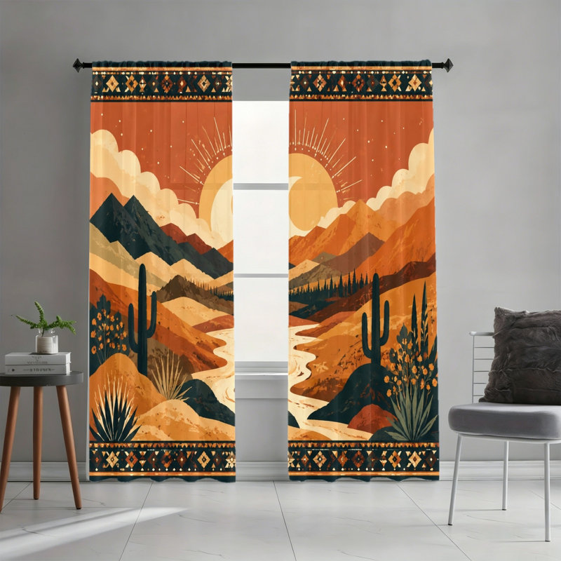 Rideau filtrant 2 pièces Boho Desert Landscape, W30inch*H66inch×2PCS