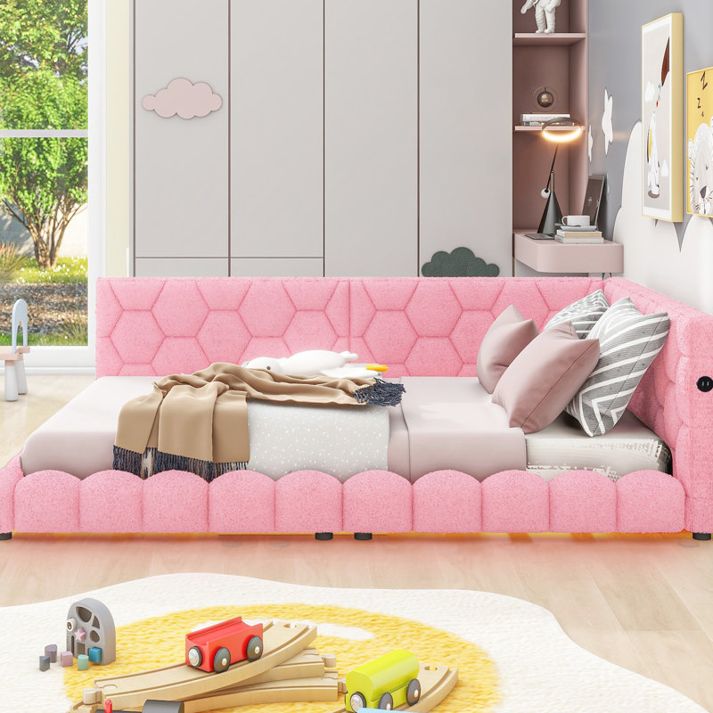 Lit plateforme double tapissier avec, bois de pin massif à DEL +, pas de sommier tapissier requis, étapes d'assemblage pratiques, construction robuste, support de lattes de matelas, processus sans effort